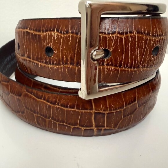 Men\'s Dress Belt Sz 38 Brown Alligator Crocodile Full Grain Italian Leather main image 6